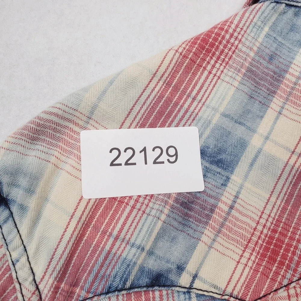 True Religion Shirt Men Large Red White Blue Plaid Western Pearl Snap Y2K Cowboy